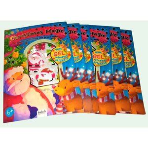 SIx •Christmas Magic Activity Book Set Gel Window Stickers Festive Crafts Games